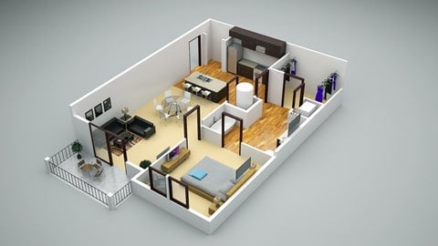 Floor plan for 1 bed, 1 bath, 758 sqft